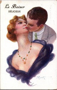 Romantic Couple Le Baiser Delicieux Vintage Postcard C110
