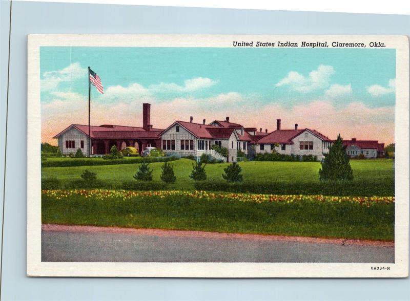 Postcard OK Claremore United States Indian Hospital Vintage Linen O05