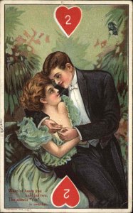 Romance Playing Cards Two of Hearts c1910 Vintage Postcard