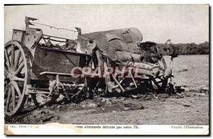 Old Postcard militaria German cannons destroyed by our 75