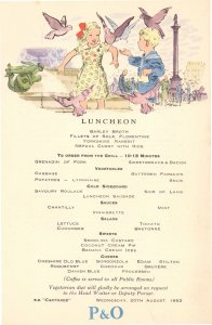 SS Carthage P&O 1952 Cruise Trafalgar Square Ship Curry Menu