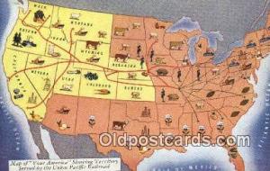 Union Pacific Railroad Territory Map, USA Trains, Railroads Postcard Post Car...