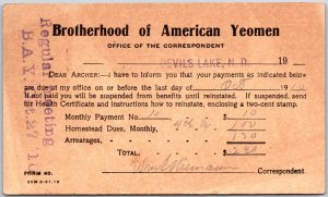 Brotherhood of American Yeomen Regular Meeting Letter to Correspondent Postcard