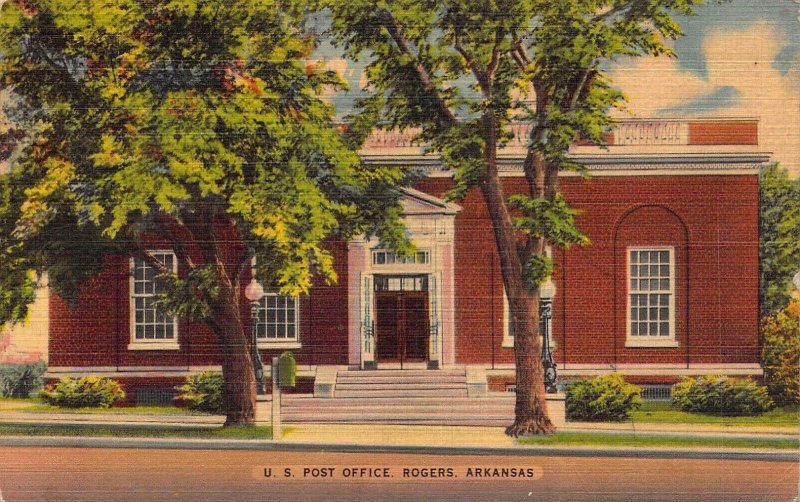 Historic Rogers, Arkansas, U.S. Post Office, Linen Era, Old Postcard 