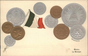 Coins Currency Embossed Money Mexico Mexican Pesos c1910 Vintage Postcard