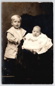 RPPC Edwardian Children Brothers Lyle And Harold Wade Studio Photo Postcard V26