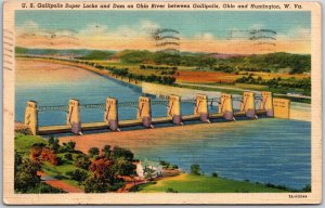 Huntington W. Virginia, 1938 Gallipolis Super Locks & Dam, Ohio River, Postcard