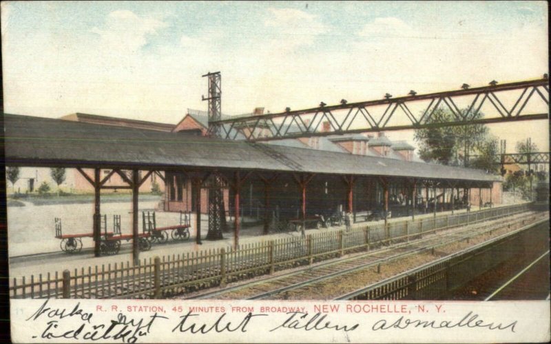 New Rochelle NY RR Train Station Depot c1910 Used Postcard