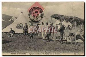 Old Postcard Fantasy Militaria Alpes Maritimes Line infantry camp in the moun...