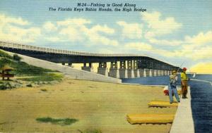 Postcard  FL  Fishing is Good along Florida Keys Bahia Honda (Linen)  