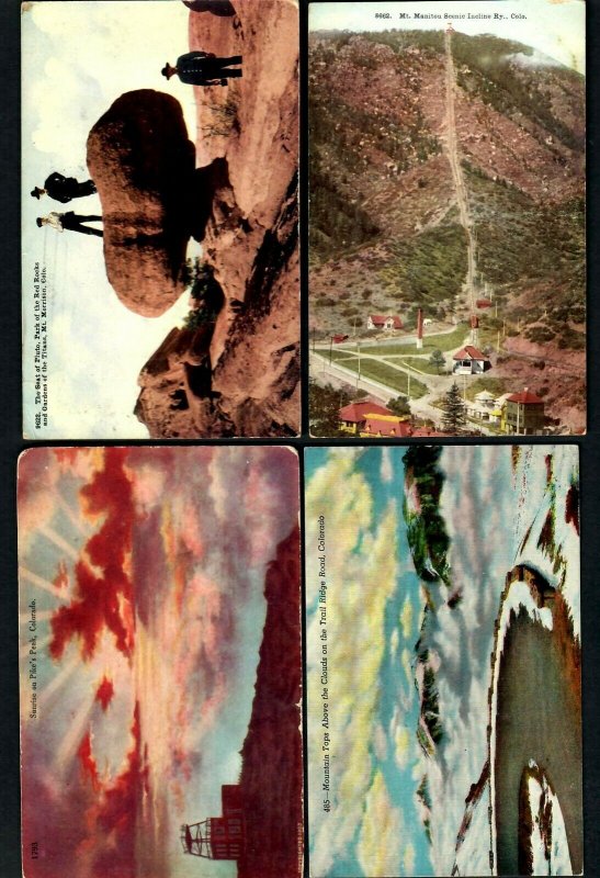 G43 Col. 4 pcs. Mt. Manitou, Incline, Sunrise on Pikes Peak, The Seat of Pluto,