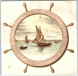 1880s Nautical Shipwheel Sailing Ships Boats Trade Card #DD