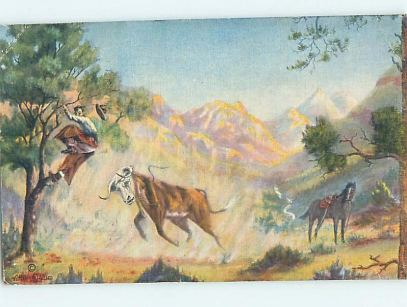 Linen POSTCARD OF WESTERN PAINTING AT MUSEUM hr1444