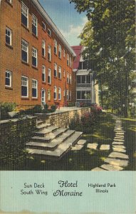 Linen Postcard Hotel Moraine Highland Park IL Sun Deck South Wing