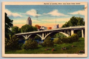 Skyline of Lansing    Michigan   Postcard  1955