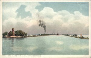 Ste. Claire MI Ship Canal & Lighthouse c1910 Detroit Publishing Postcard