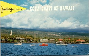 Greetings From the Kona Coast of Hawaii HI Postcard Kailua Harbor Boats UNP