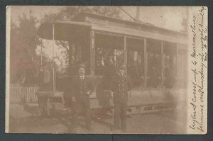 1907 RPPC Pennsylvania Trolley W/Conductors Note Lengthy Windows Real Photo
