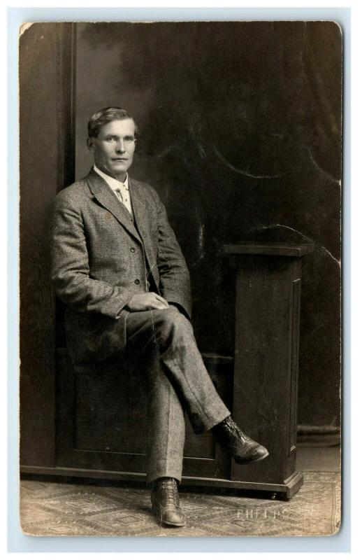 Postcard Spokane, WA Vintage Phelps - Man Sitting Portrait CYKO 1906-15 RPPC H6