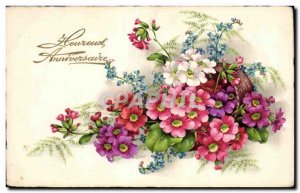 Old Postcard Fantasy Flowers Birthday