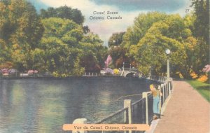 Canada Ottawa canal scene linen postcard 