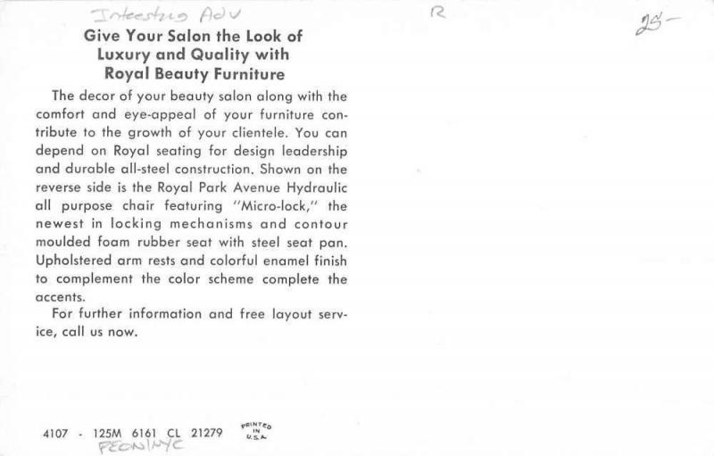 New York City Royal Beauty Furniture Salon Interior Vintage Postcard K84592