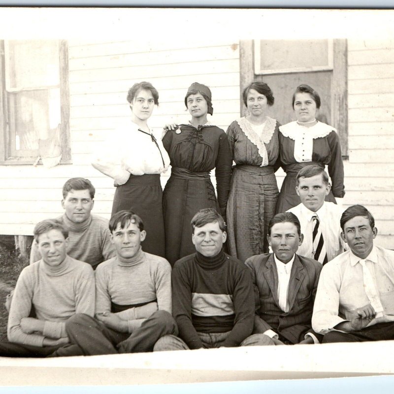 c1910s Group Young Adults RPPC Men Women Boys Girl Handsome Cute Real Photo A173