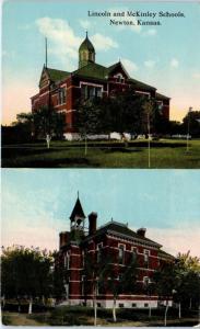 NEWTON, KS Kansas   LINCOLN & McKINLEY SCHOOLS  Split View   c1910s    Postcard
