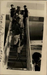 Madrid Spain Airplane Passengers Deplaning c1940s Real Photo Postcard