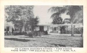 MIAMI, FL Florida  JOE CLEMONS GRANDMA'S KITCHEN~Farm Dinners  c1950's Postcard