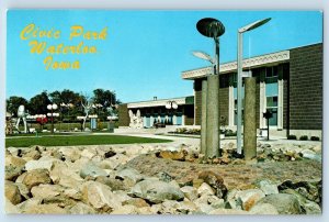 Waterloo Iowa IA Postcard Civic Park Rath Memorial Fountain Plaza 1960 Unposted