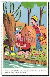 Humor - Illustration - Washing well - Old Postcard