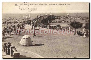 Old Postcard Arcachon Cote D'Argent View On The Beach And La Jetee
