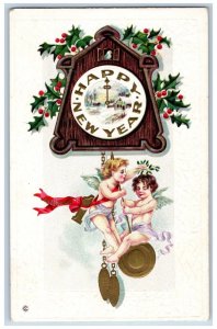 Arlington MN Postcard Christmas Angels Ringing Bell Holly Berries Embossed