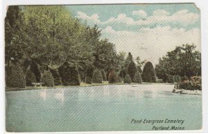 Evergreen Cemetery Pond Portland Maine 1910 postcard