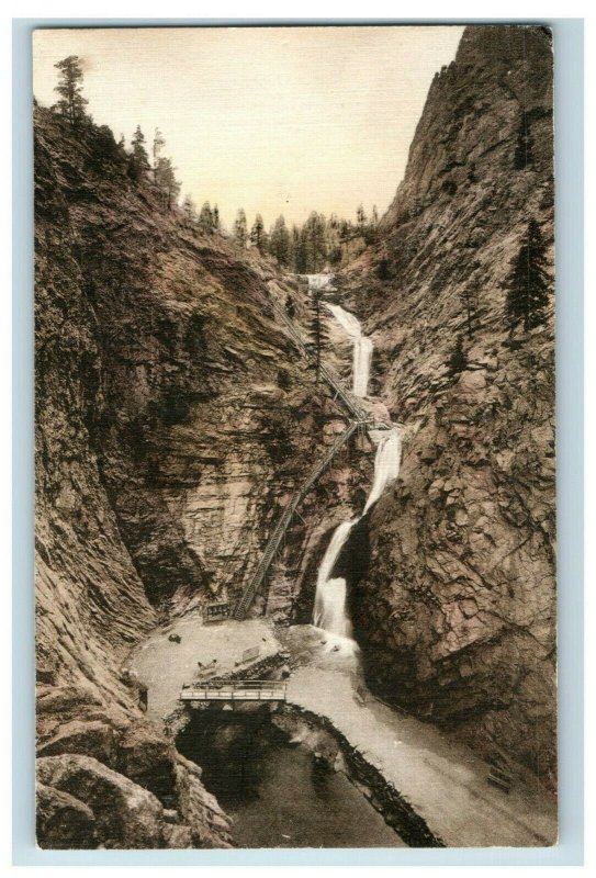 C.1910 Seven Falls South Cheyenne Canyon CO Hand Colored Postcard F63