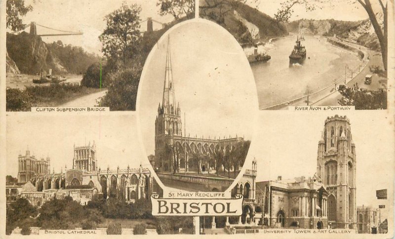 Postcard England Bristol various sites and sights