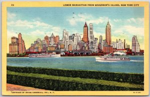 New York City NY, 1950 Lower Manhattan from Governor's Island, Vintage Postcard