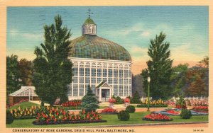 Vintage Postcard 1939 Conservatory At Rose Gardens Druid Hill Park Baltimore MD