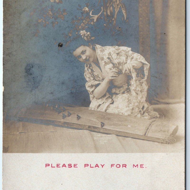 1905 Cute Girl String Instrument RPPC Please Play for Me Real Photo PC A98