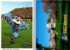 2~4X6 Postcards DE, Newark UNIVERSITY OF DELAWARE Fightin' Blue Hen Mascot~Hall
