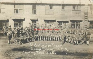 IA, Camp Dodge, Iowa, RPPC, Victory Tour 1918-19, 1st Battalion Band, Photo