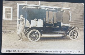 Mint USA Real Picture Postcard Advertising Hatfield Suburban Cortland Cart Truck