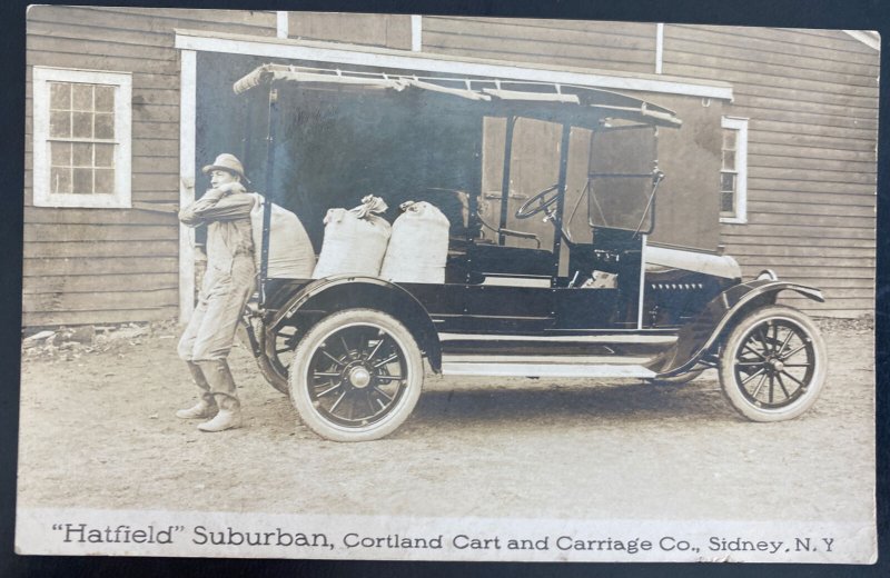 Mint USA Real Picture Postcard Advertising Hatfield Suburban Cortland Cart Truck 