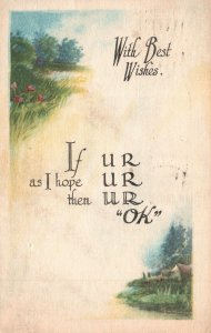 Vintage Postcard 1914 With Best Wishes Greetings As I Hope U R Ok Nature Scene