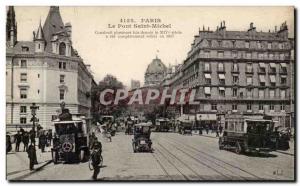 Paris - 4 - Le Pont Saint Michel - bike - car - bus Mercedes - Old Postcard