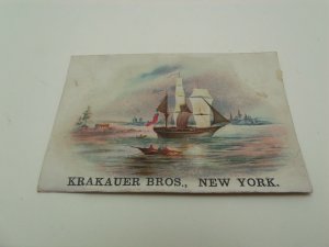 Victorian Trade Card Krakauer Bros Pianos Sailship Boat Image New York