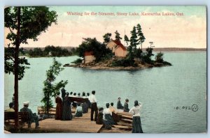1910 Kawartha Lakes Ontario Canada Postcard Waiting Steamer Stony Lake Exterior