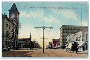 1912 Kansas Ave. Looking South From Fifth St. Topeka Kansas KS Antique Postcard