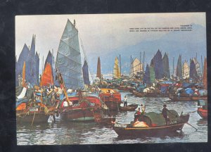 CASTLE PEAK BAY HONG KONG CHINA PEOPLE BOATS VINTAGE POSTCARD